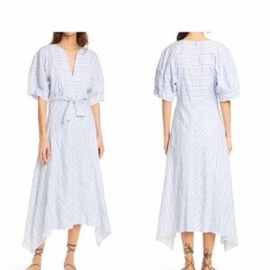Rebecca Taylor Light Blue Striped High Low Dress